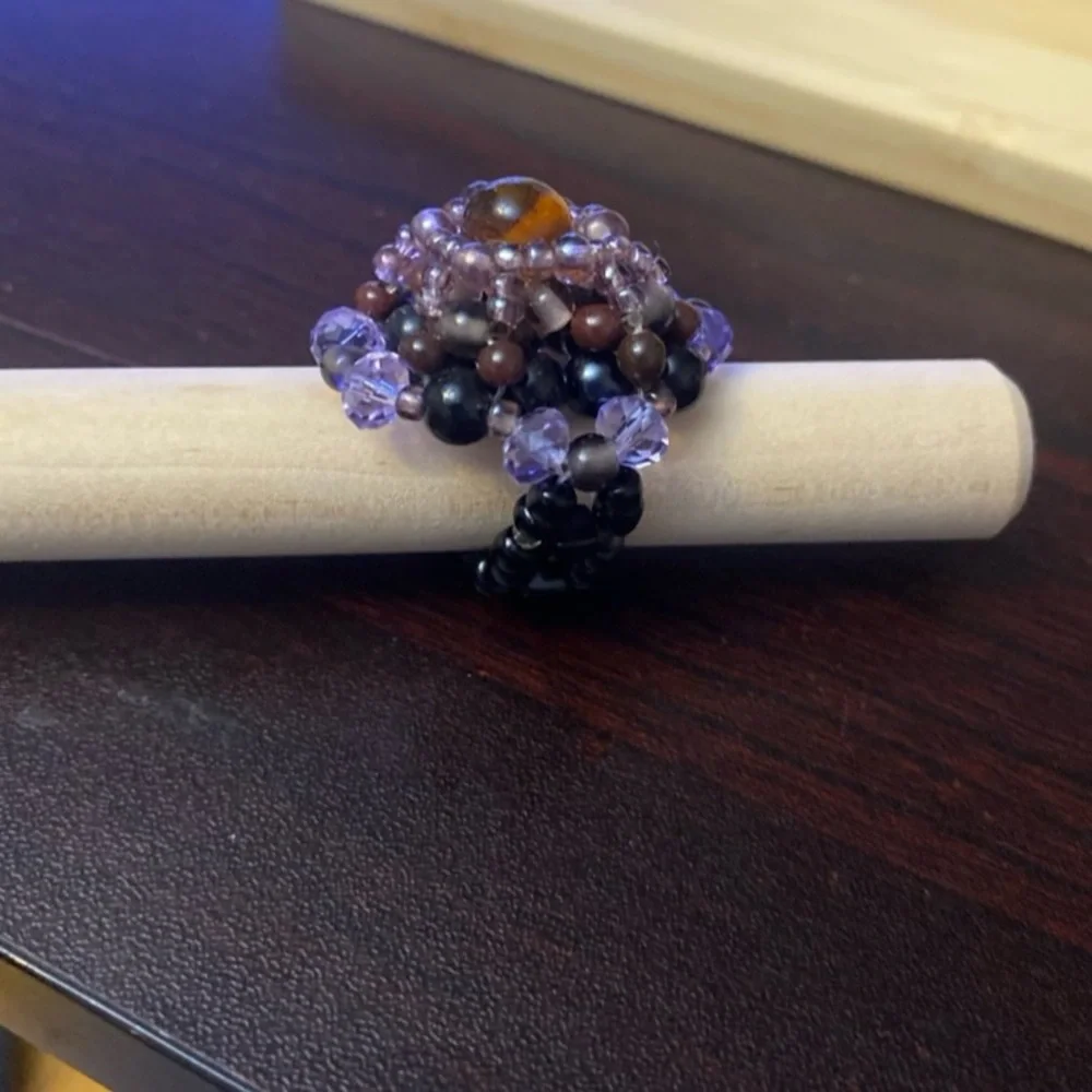 Elegant Purple Beaded Ring handmade beaded Ring